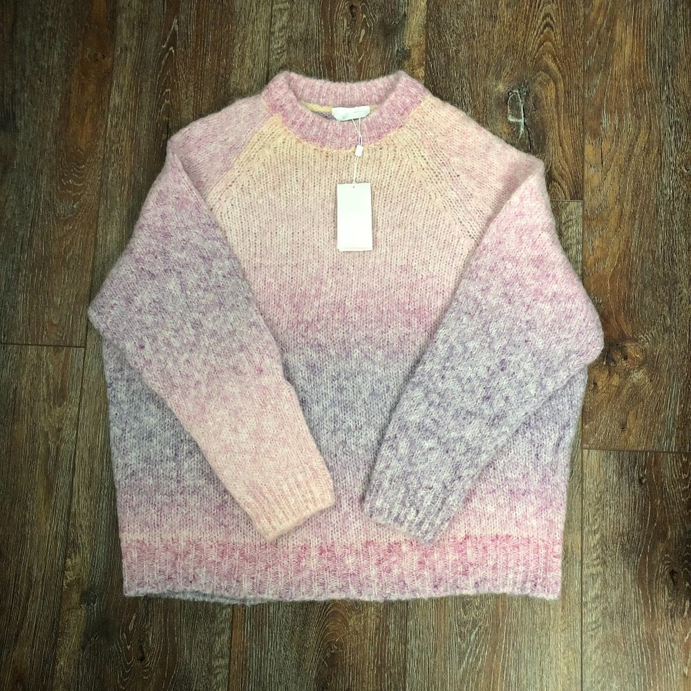 NWT Hugo Boss Farolina Pastel Rainbow Knit Alpaca Blend Sweater Women’s Size XL